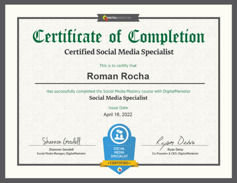 Roman Rocha Media Mastery Social Media Mastery Certification