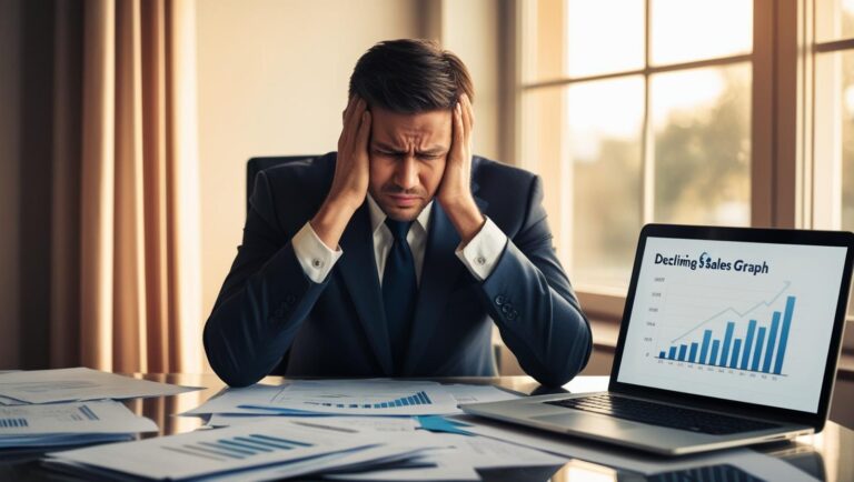 Man holding his head confused due to declining sales